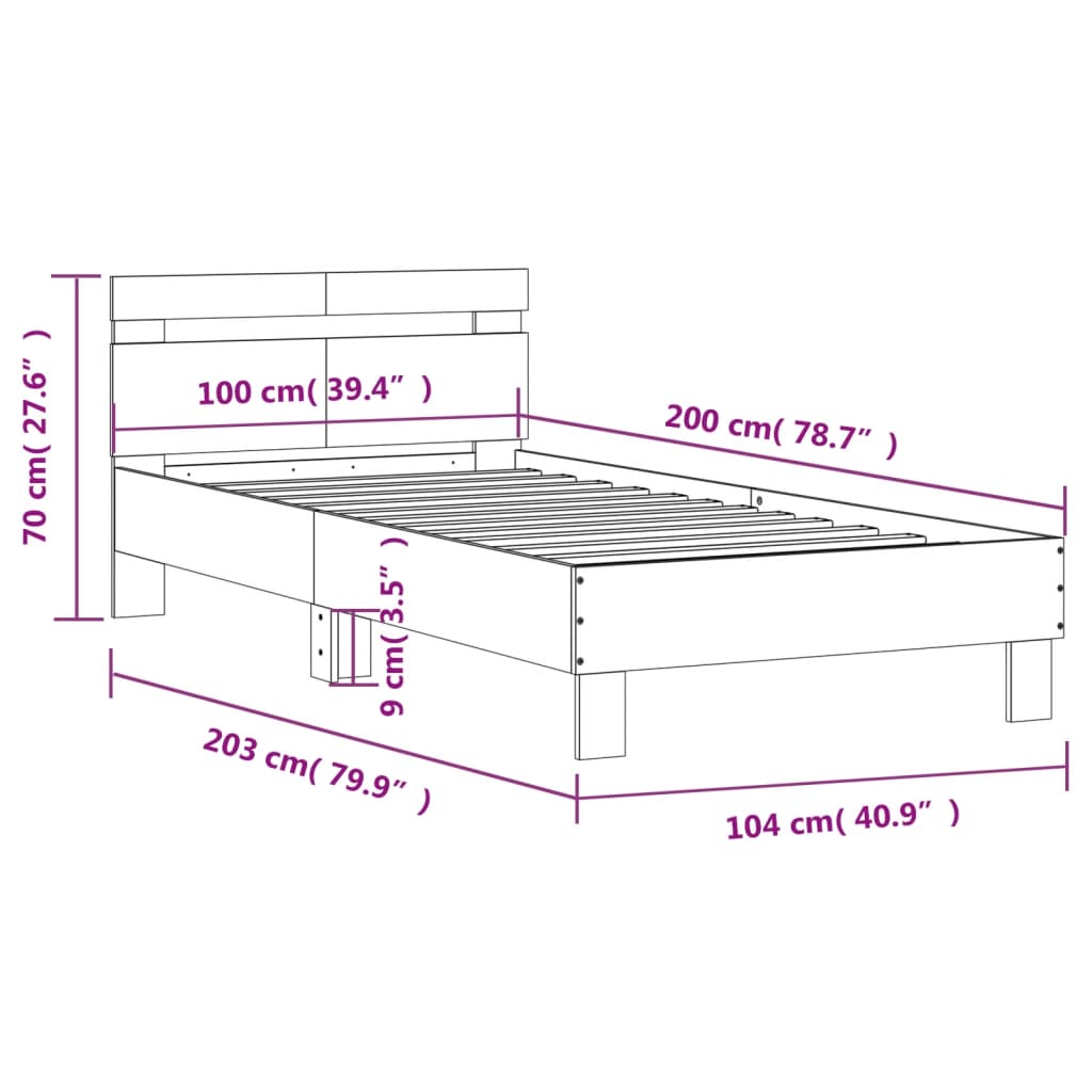 Bedframe Met Hoofdeinde Bewerkt Hout Sonoma eiken 100 x 200 cm