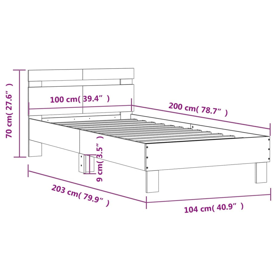 Bedframe Met Hoofdeinde Bewerkt Hout Sonoma eiken 100 x 200 cm