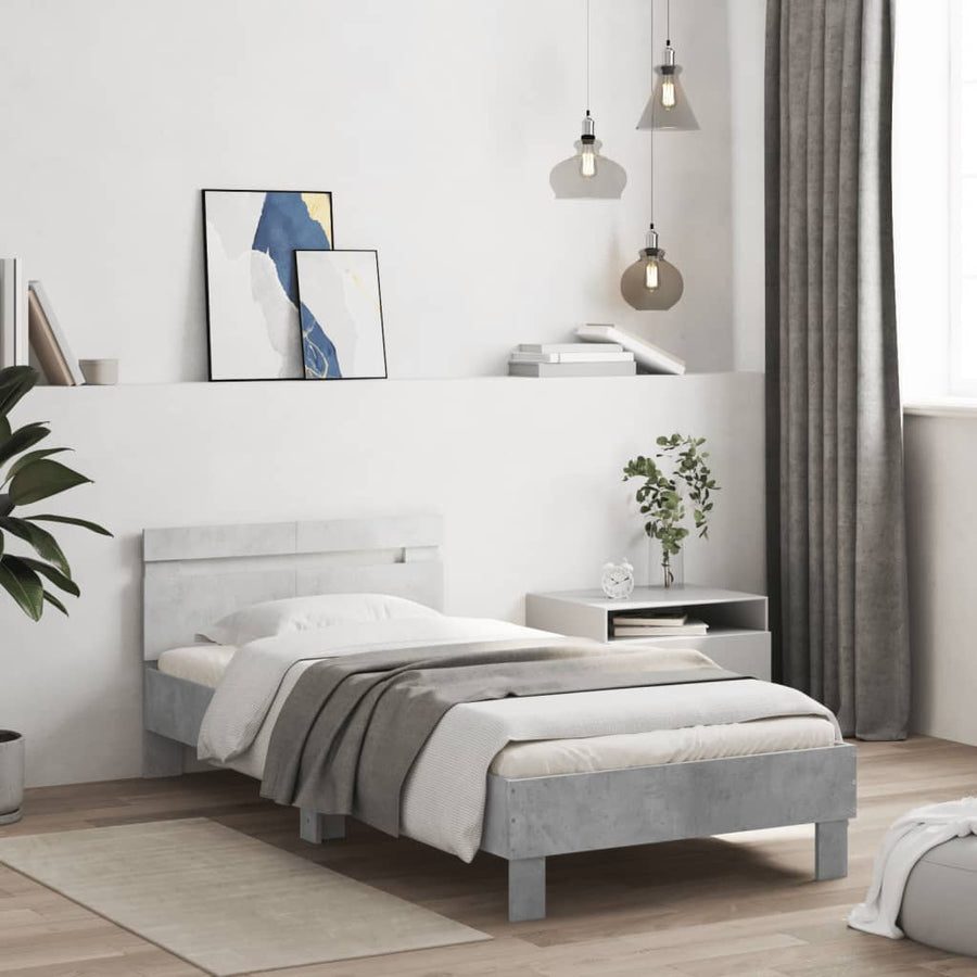 Bedframe Met Hoofdeinde Bewerkt Hout Betongrijs 100 x 200 cm