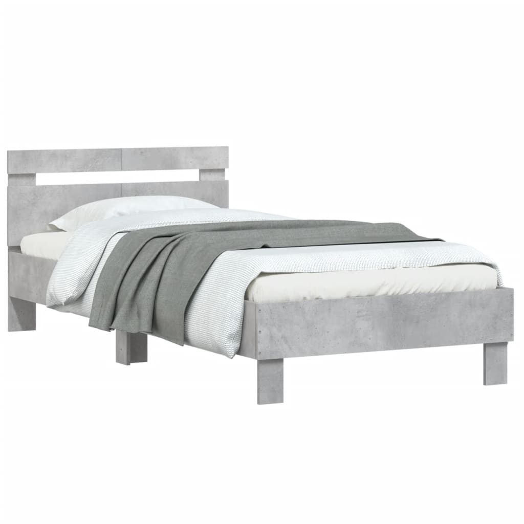 Bedframe Met Hoofdeinde Bewerkt Hout Betongrijs 100 x 200 cm