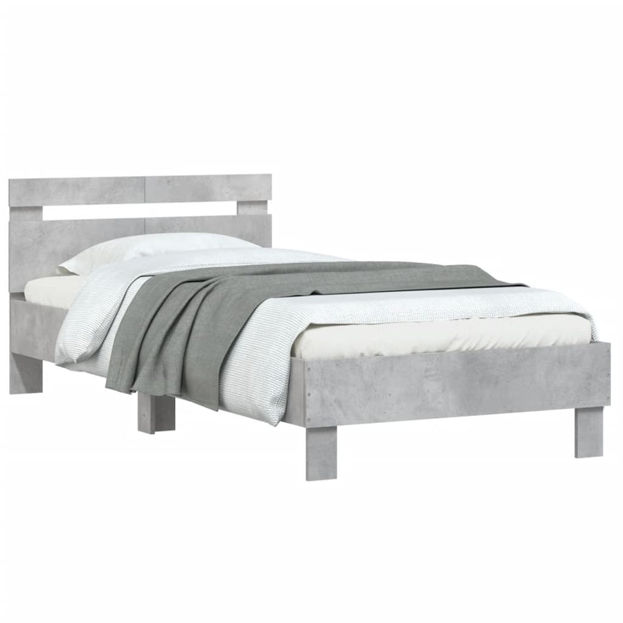 Bedframe Met Hoofdeinde Bewerkt Hout Betongrijs 100 x 200 cm