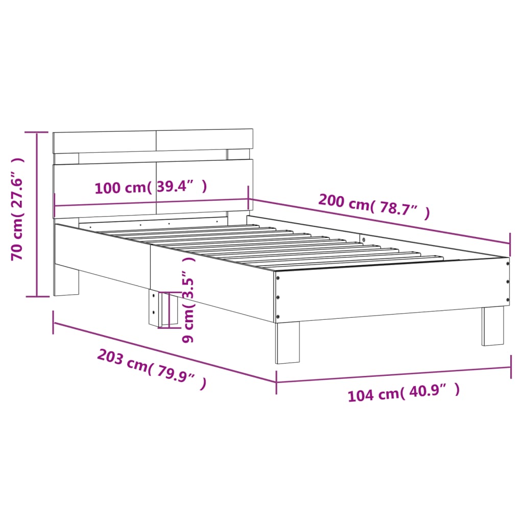Bedframe Met Hoofdeinde Bewerkt Hout Betongrijs 100 x 200 cm