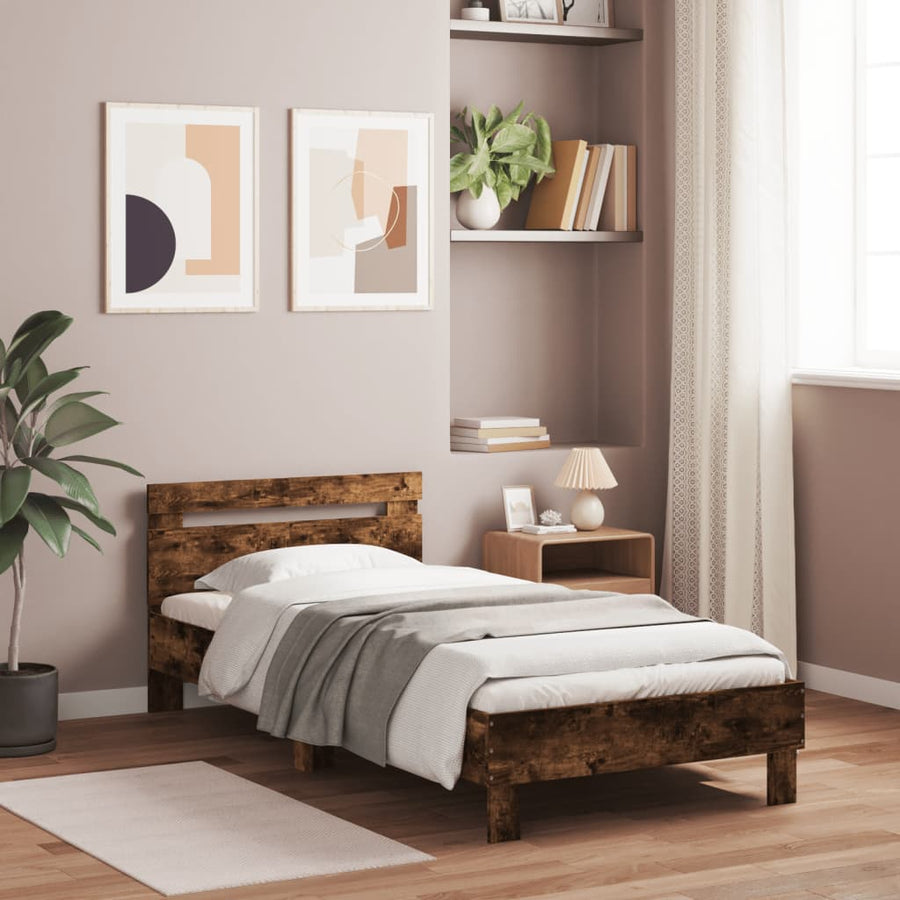 Bedframe Met Hoofdeinde Bewerkt Hout Gerookt eiken 100 x 200 cm