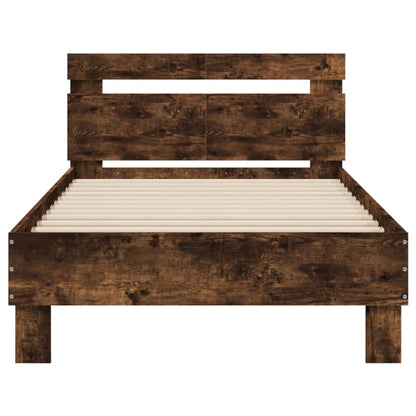 Bedframe Met Hoofdeinde Bewerkt Hout Gerookt eiken 100 x 200 cm