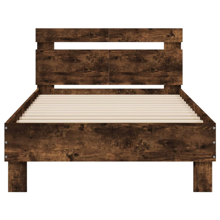 Bedframe Met Hoofdeinde Bewerkt Hout Gerookt eiken 100 x 200 cm