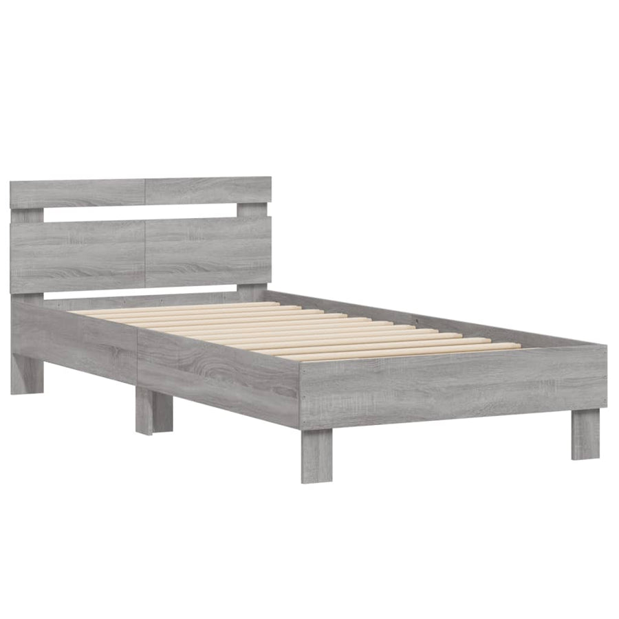 Bedframe Met Hoofdeinde Bewerkt Hout Grijs sonoma 100 x 200 cm