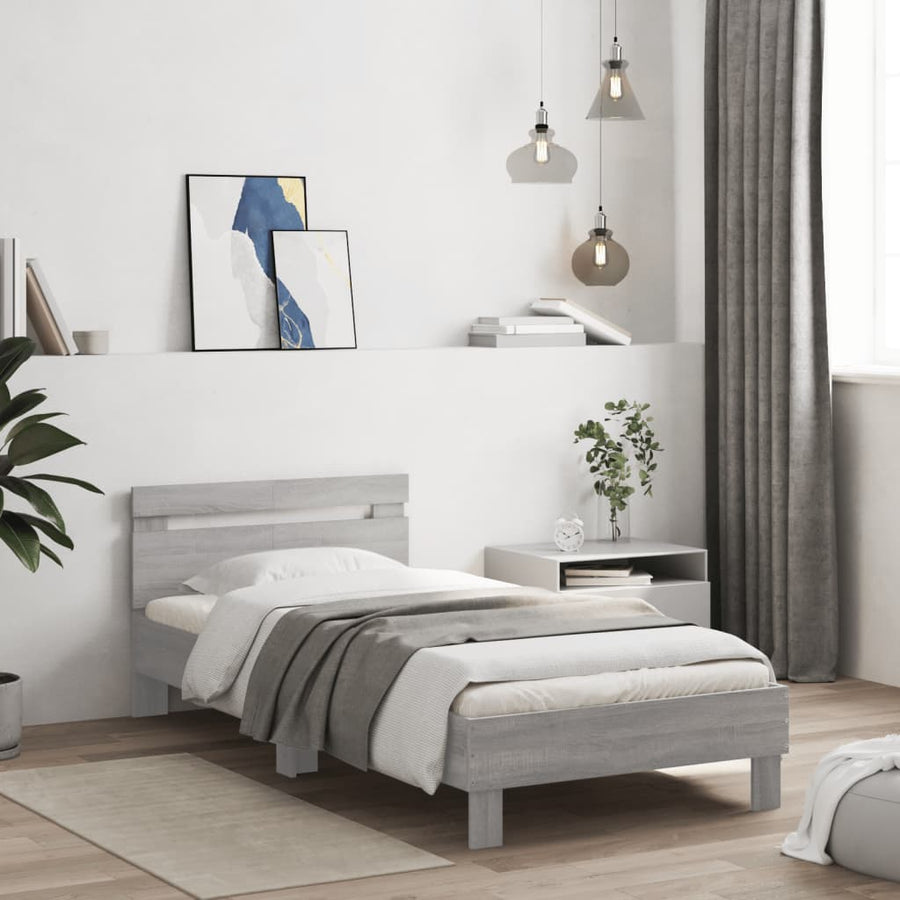 Bedframe Met Hoofdeinde Bewerkt Hout Grijs sonoma 100 x 200 cm