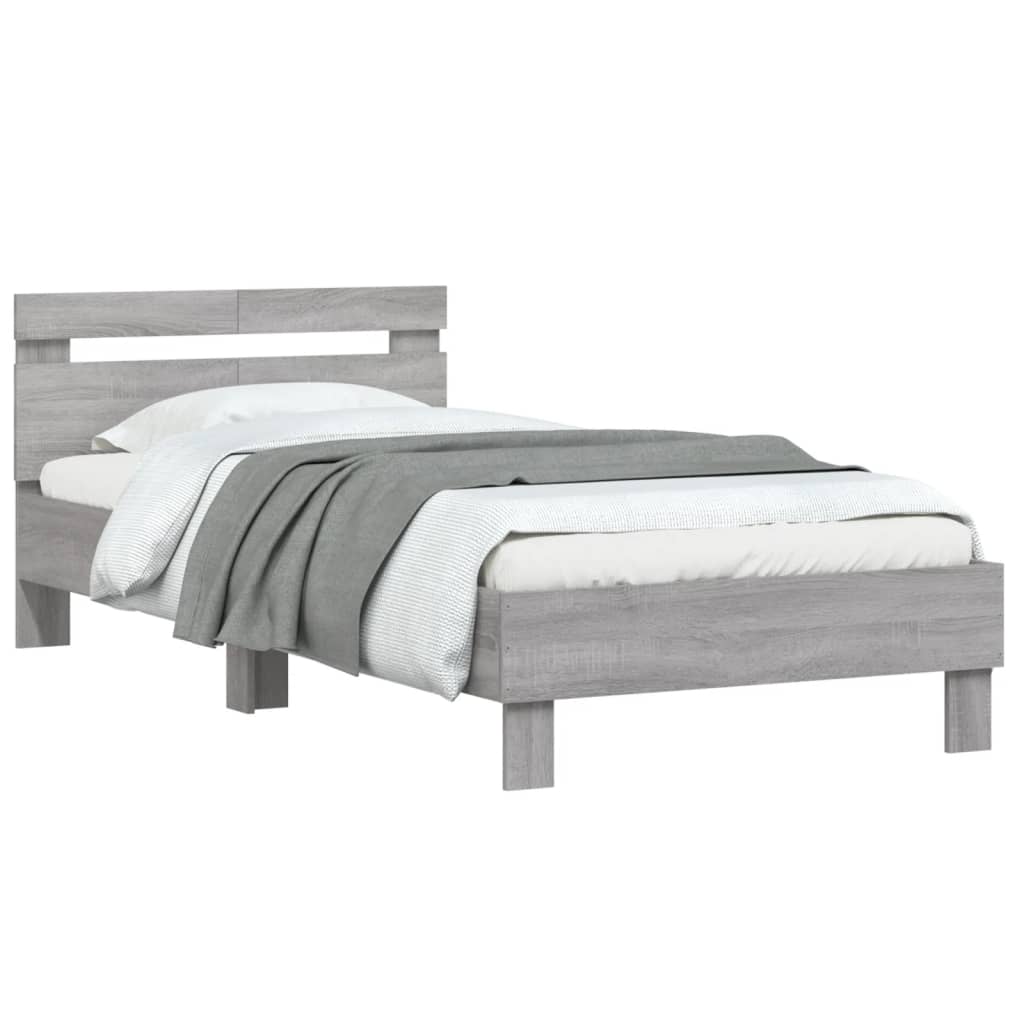 Bedframe Met Hoofdeinde Bewerkt Hout Grijs sonoma 100 x 200 cm