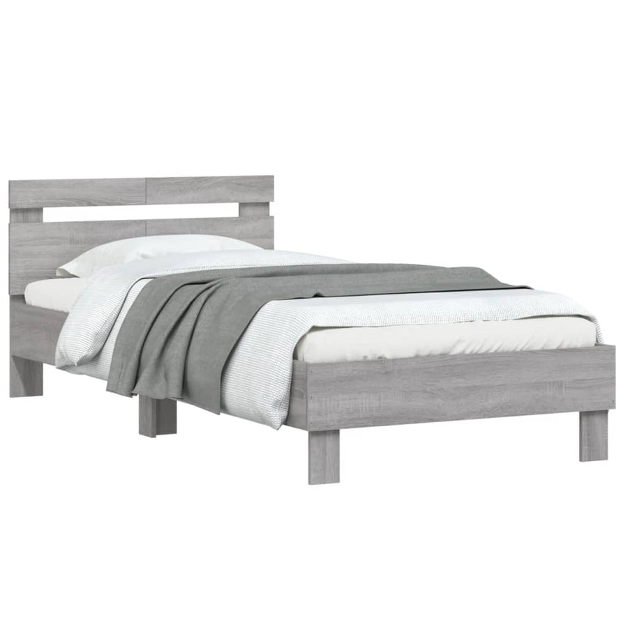 Bedframe Met Hoofdeinde Bewerkt Hout Grijs sonoma 100 x 200 cm