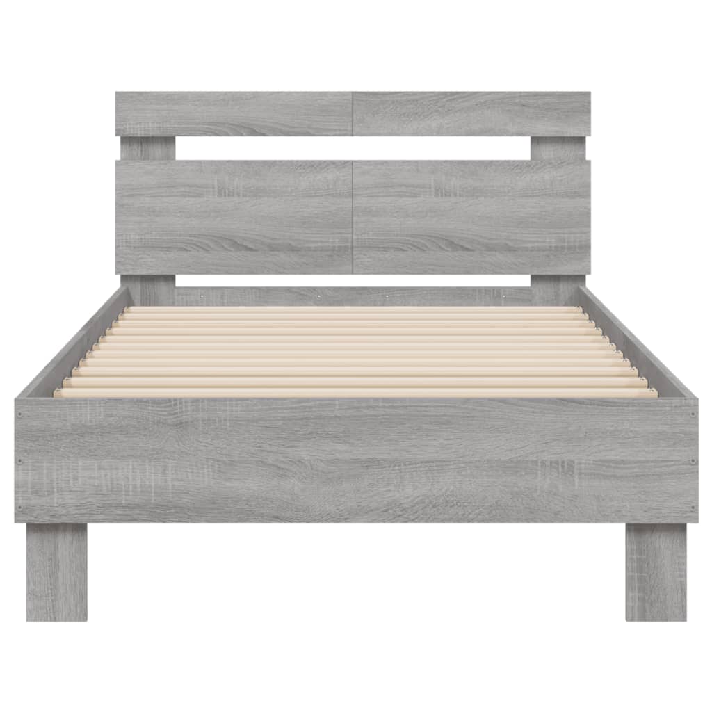 Bedframe Met Hoofdeinde Bewerkt Hout Grijs sonoma 100 x 200 cm