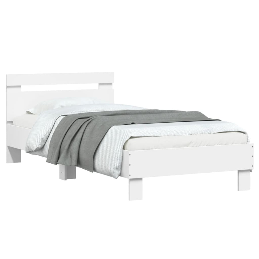 Bedframe met hoofdbord bewerkt hout wit 90x200 cm 90 x 200 cm Wit