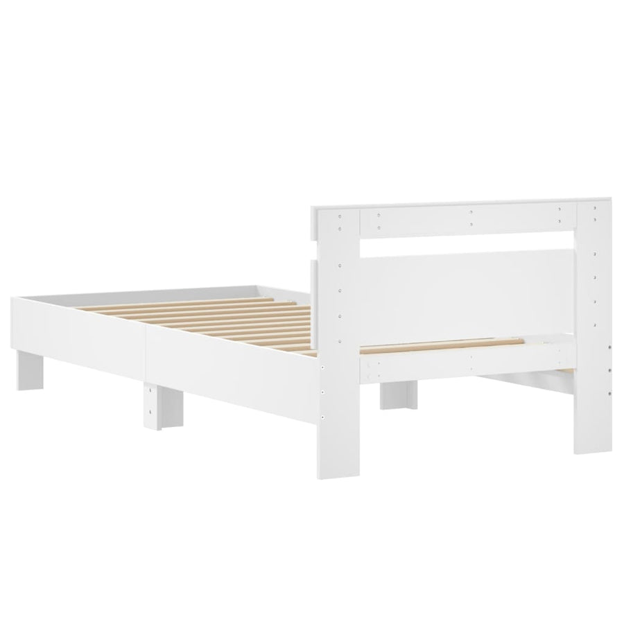 Bedframe met hoofdbord bewerkt hout wit 90x200 cm 90 x 200 cm Wit