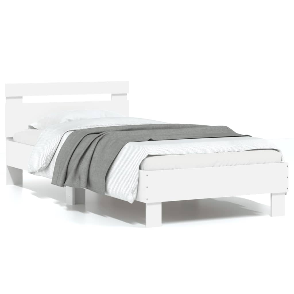 Bedframe met hoofdbord bewerkt hout wit 90x200 cm 90 x 200 cm Wit