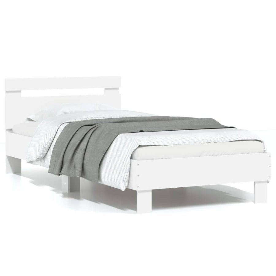 Bedframe met hoofdbord bewerkt hout wit 90x200 cm 90 x 200 cm Wit
