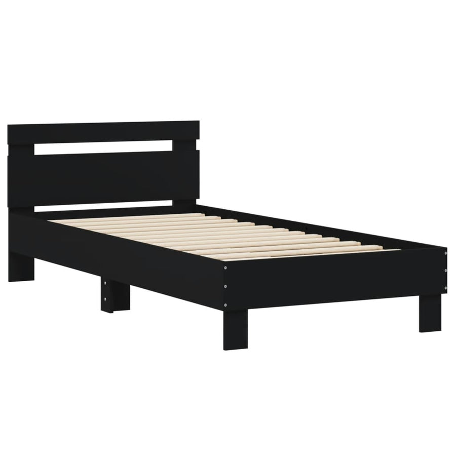 Bedframe met hoofdeinde bewerkt hout zwart 90x200 cm 90 x 200 cm Zwart