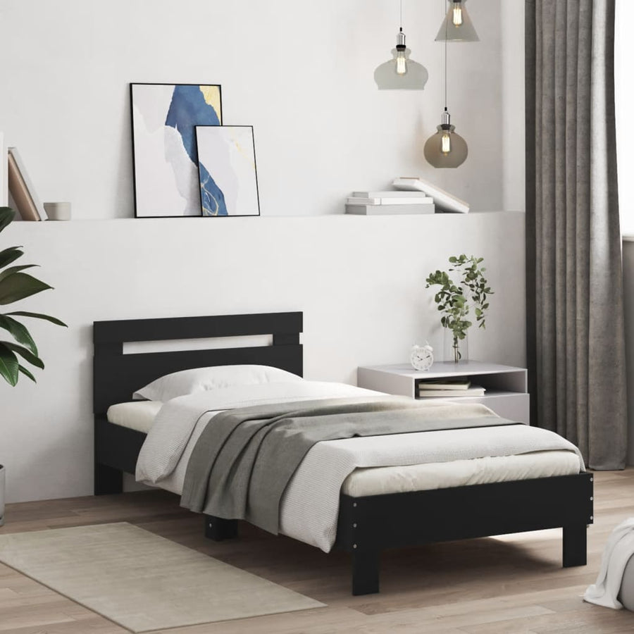 Bedframe met hoofdeinde bewerkt hout zwart 90x200 cm 90 x 200 cm Zwart