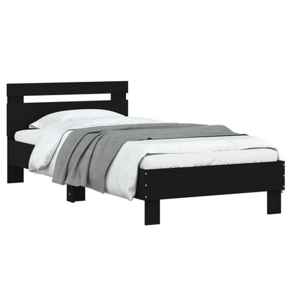 Bedframe met hoofdeinde bewerkt hout zwart 90x200 cm 90 x 200 cm Zwart