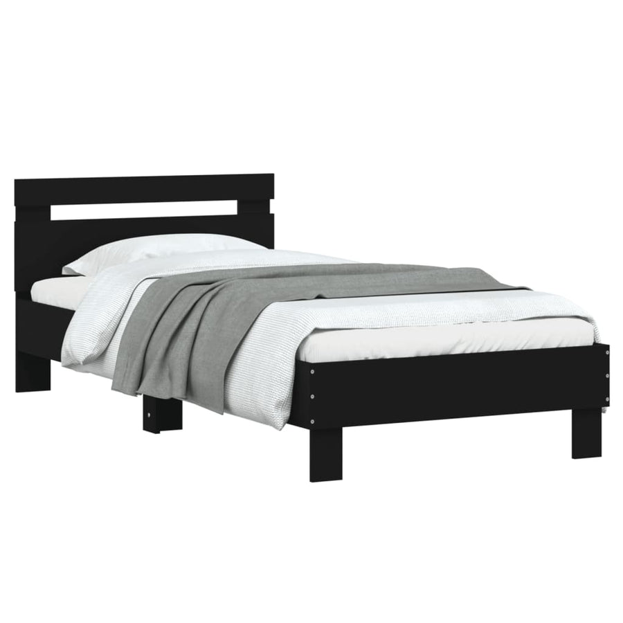 Bedframe met hoofdeinde bewerkt hout zwart 90x200 cm 90 x 200 cm Zwart