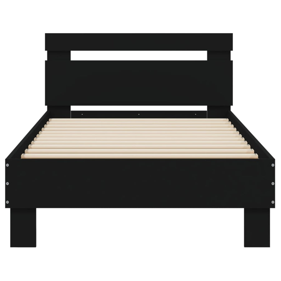 Bedframe met hoofdeinde bewerkt hout zwart 90x200 cm 90 x 200 cm Zwart