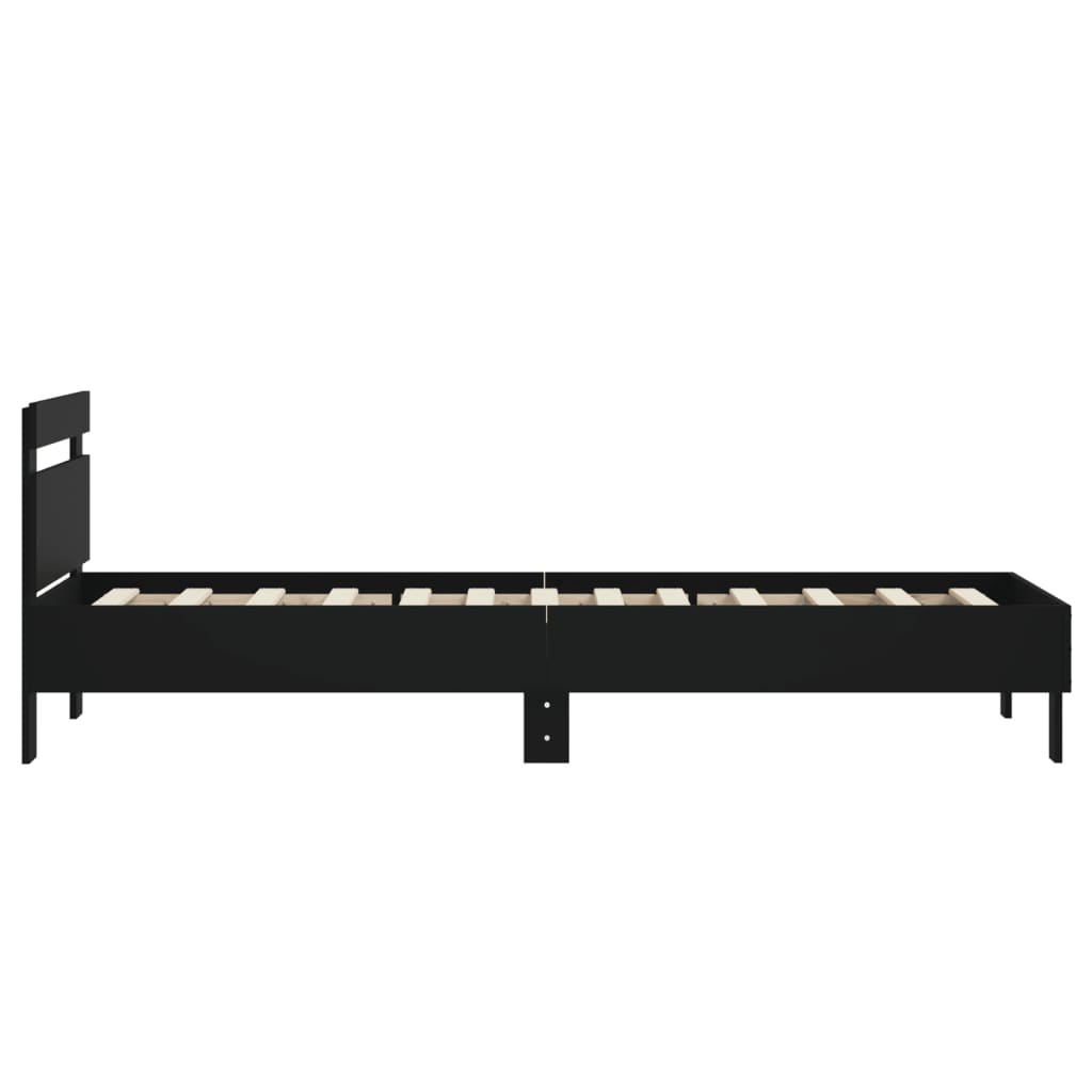 Bedframe met hoofdeinde bewerkt hout zwart 90x200 cm 90 x 200 cm Zwart