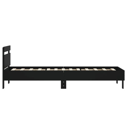 Bedframe met hoofdeinde bewerkt hout zwart 90x200 cm 90 x 200 cm Zwart