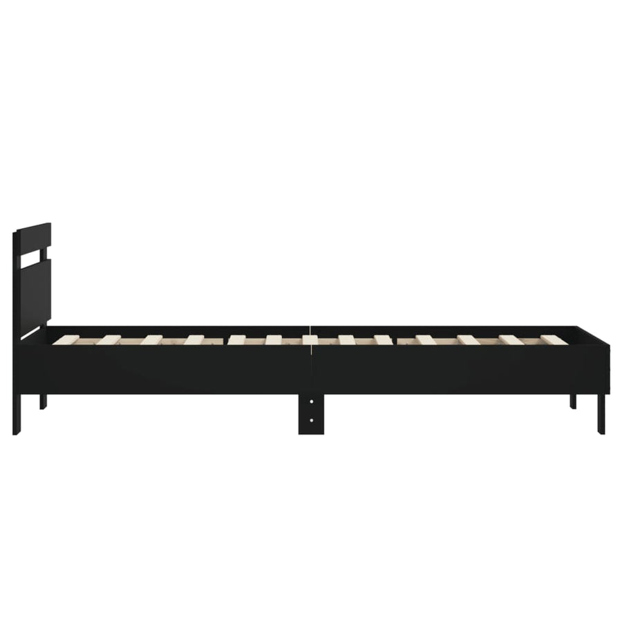 Bedframe met hoofdeinde bewerkt hout zwart 90x200 cm 90 x 200 cm Zwart