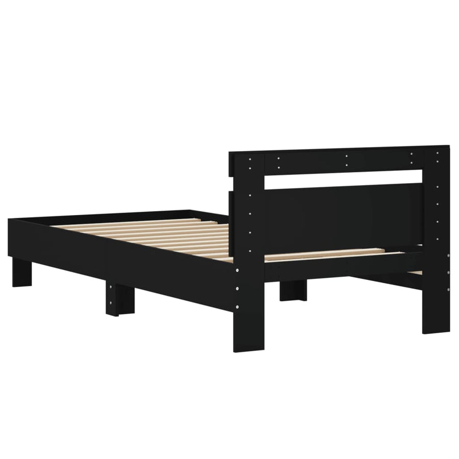 Bedframe met hoofdeinde bewerkt hout zwart 90x200 cm 90 x 200 cm Zwart