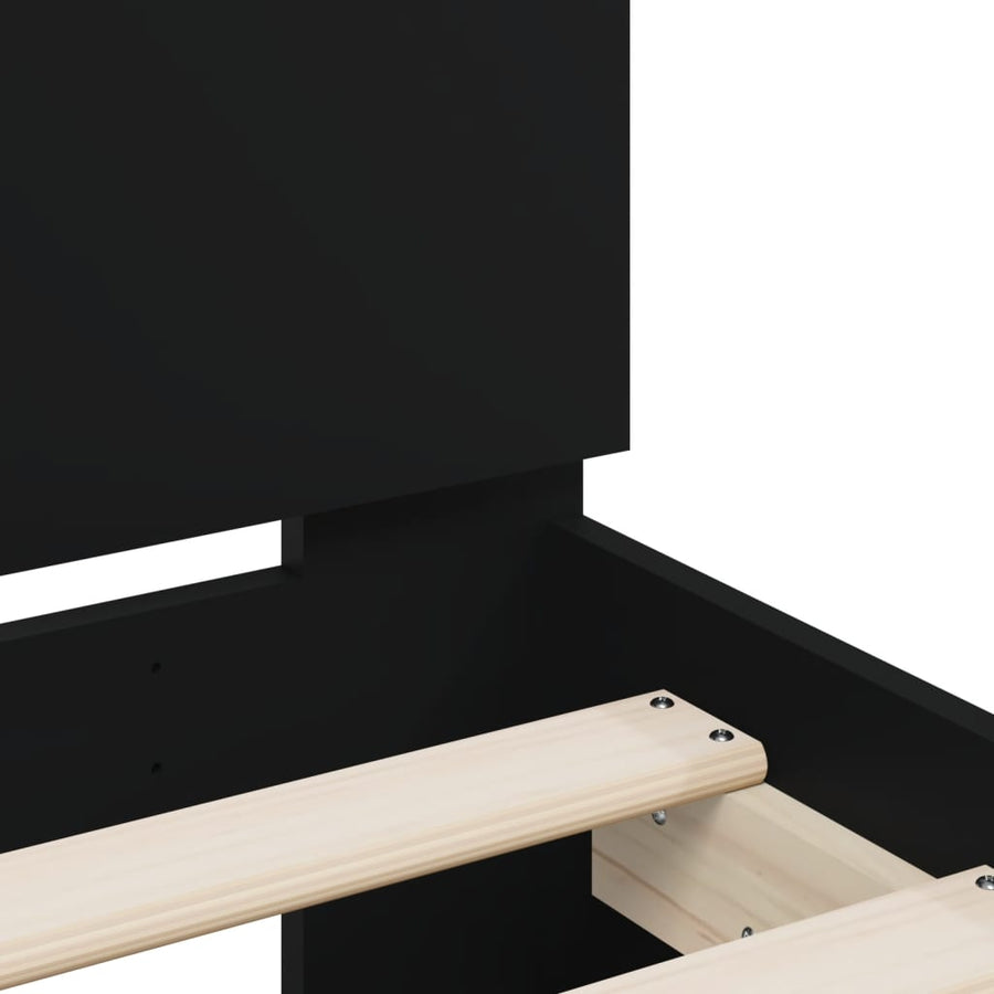 Bedframe met hoofdeinde bewerkt hout zwart 90x200 cm 90 x 200 cm Zwart
