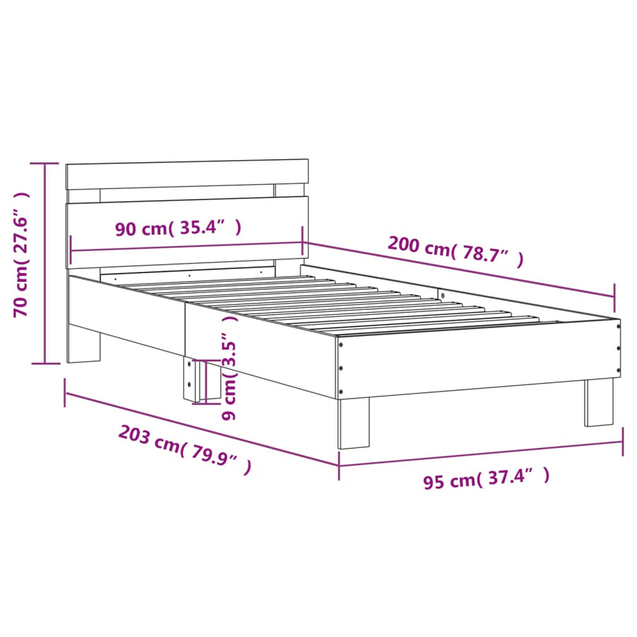 Bedframe met hoofdeinde bewerkt hout zwart 90x200 cm 90 x 200 cm Zwart