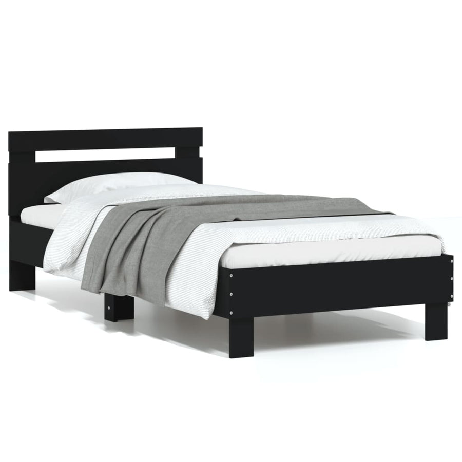 Bedframe met hoofdeinde bewerkt hout zwart 90x200 cm 90 x 200 cm Zwart
