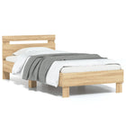 Bedframe met hoofdeinde bewerkt hout sonoma eiken 100x200 cm 90 x 200 cm Sonoma eiken