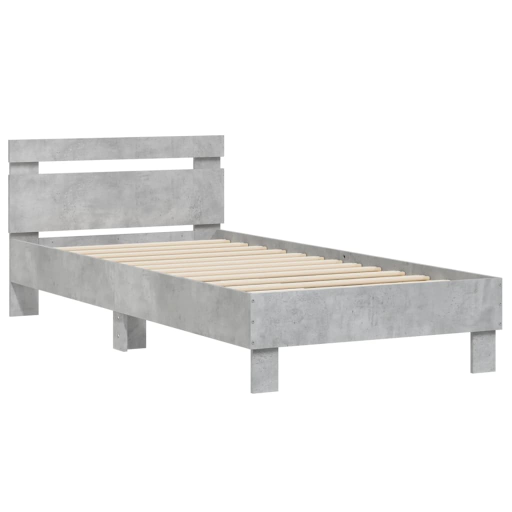 Bedframe met hoofdeinde bewerkt hout betongrijs 90x200 cm 90 x 200 cm Betongrijs