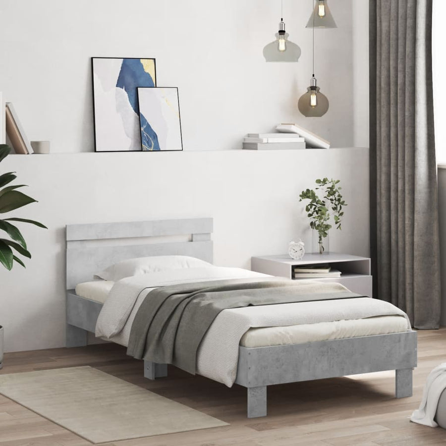 Bedframe met hoofdeinde bewerkt hout betongrijs 90x200 cm 90 x 200 cm Betongrijs