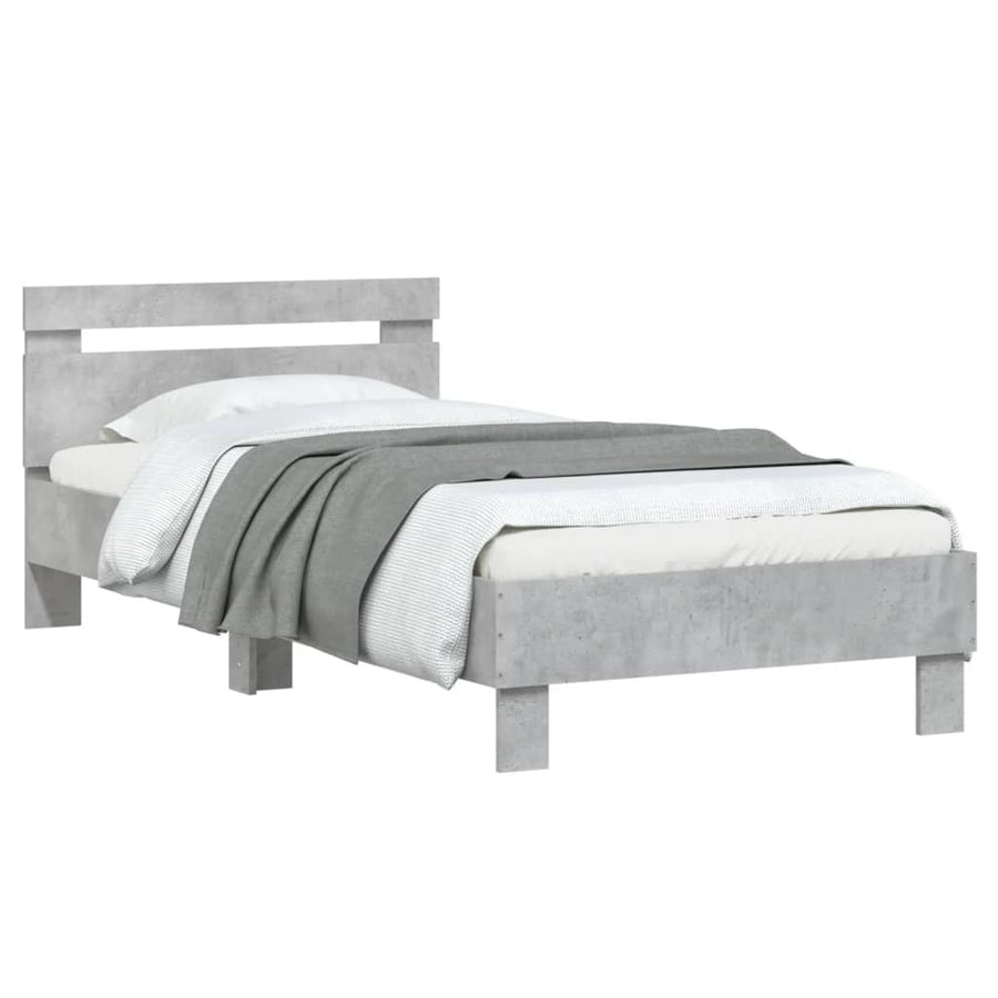 Bedframe met hoofdeinde bewerkt hout betongrijs 90x200 cm 90 x 200 cm Betongrijs