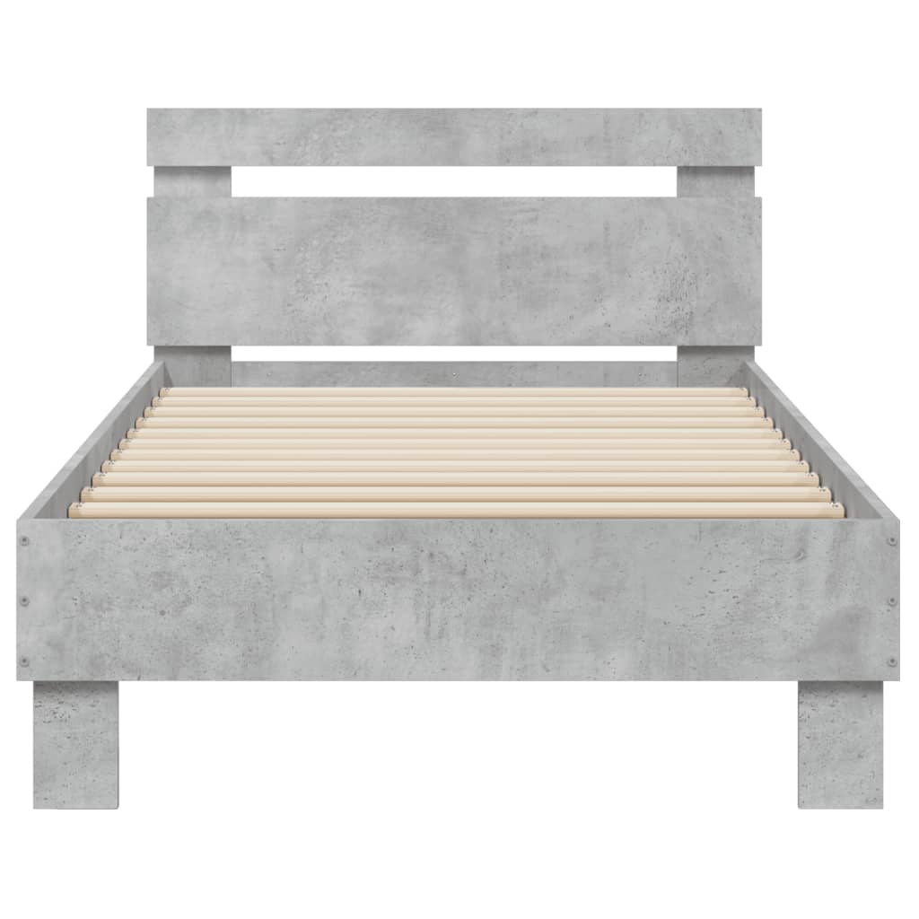 Bedframe met hoofdeinde bewerkt hout betongrijs 90x200 cm 90 x 200 cm Betongrijs