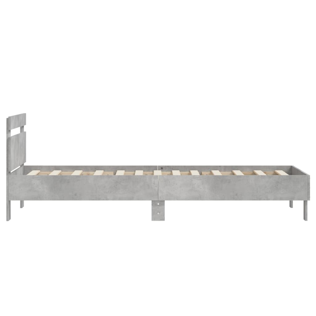 Bedframe met hoofdeinde bewerkt hout betongrijs 90x200 cm 90 x 200 cm Betongrijs