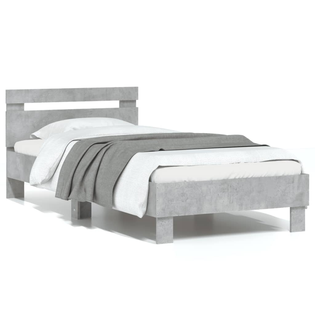 Bedframe met hoofdeinde bewerkt hout betongrijs 90x200 cm 90 x 200 cm Betongrijs