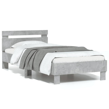 Bedframe met hoofdeinde bewerkt hout betongrijs 90x200 cm 90 x 200 cm Betongrijs