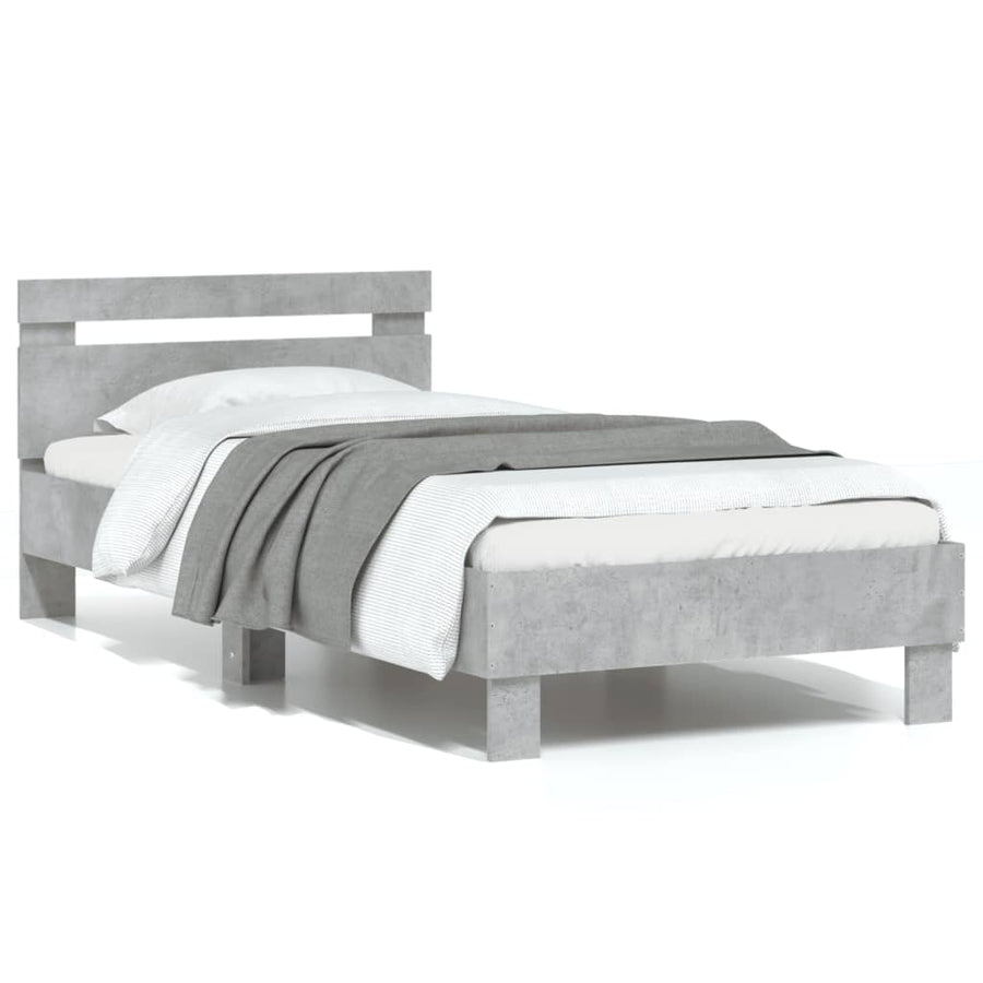 Bedframe met hoofdeinde bewerkt hout betongrijs 90x200 cm 90 x 200 cm Betongrijs