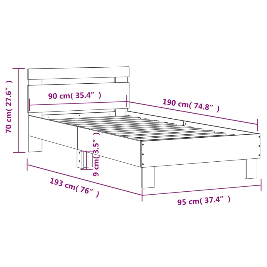 Bedframe Met Hoofdeinde Bewerkt Hout 90 x 190 cm