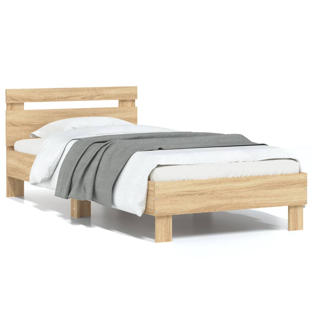 Bedframe met hoofdeinde bewerkt hout sonoma eiken 90x190 cm 90 x 190 cm Sonoma eiken