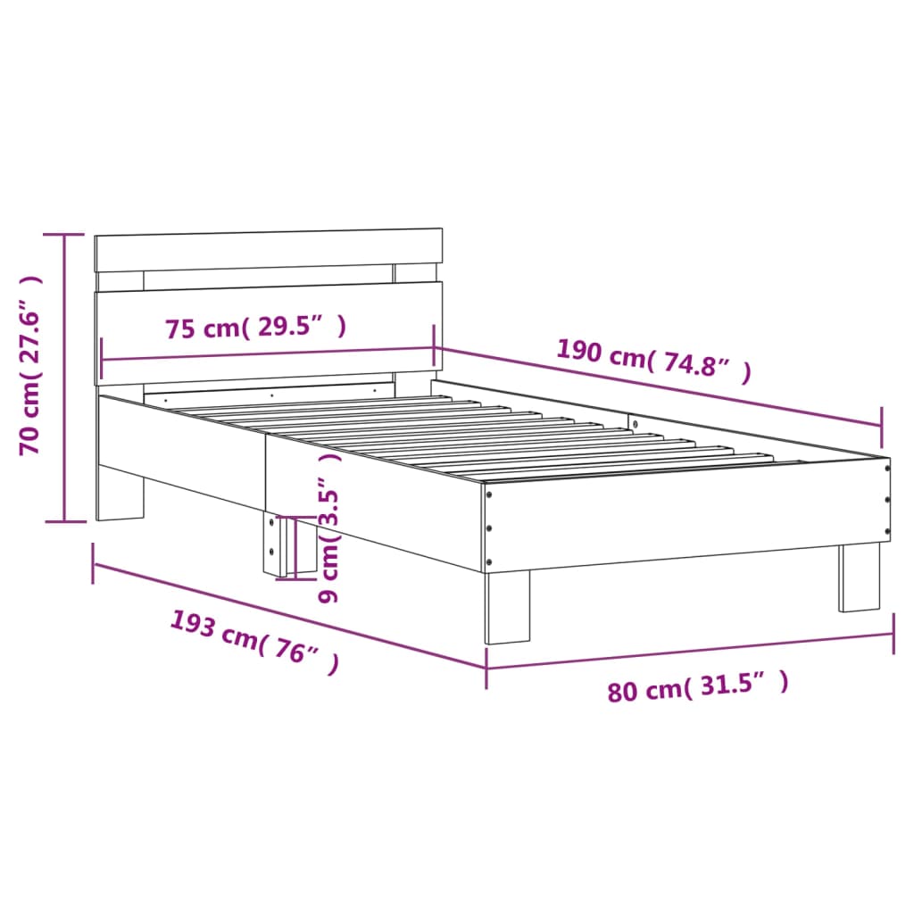 Bedframe Met Hoofdbord Bewerkt Hout Wit 75X190 Cm