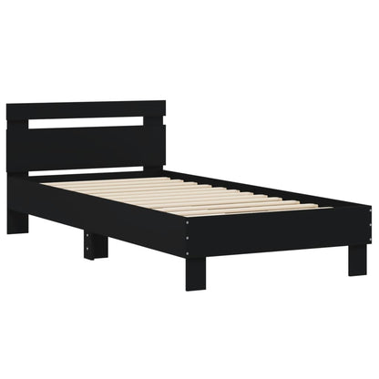 Bedframe Met Hoofdbord Bewerkt Hout Zwart 75X190 Cm