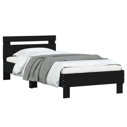 Bedframe Met Hoofdbord Bewerkt Hout Zwart 75X190 Cm