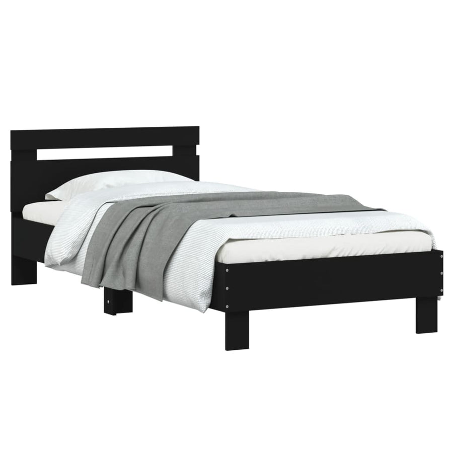 Bedframe Met Hoofdbord Bewerkt Hout Zwart 75X190 Cm
