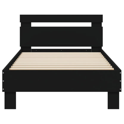 Bedframe Met Hoofdbord Bewerkt Hout Zwart 75X190 Cm