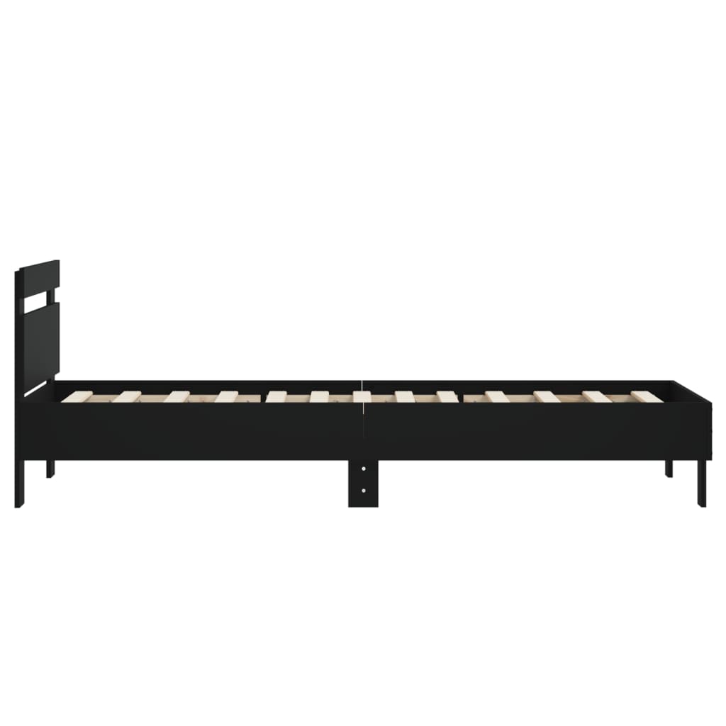 Bedframe Met Hoofdbord Bewerkt Hout Zwart 75X190 Cm