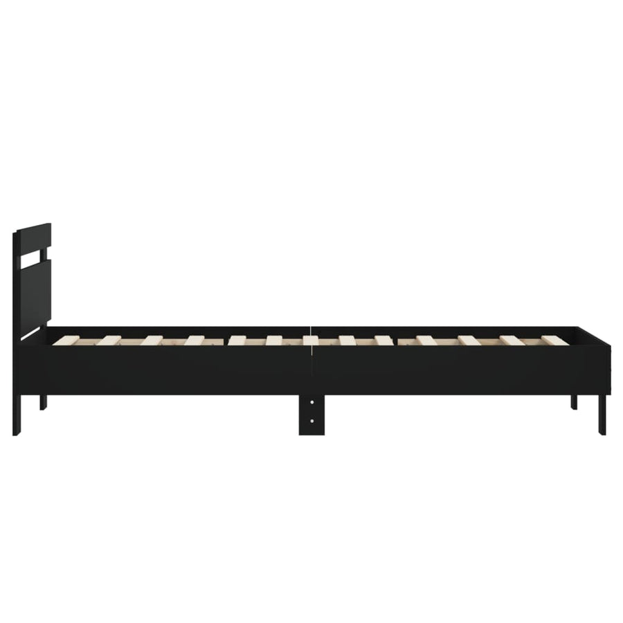 Bedframe Met Hoofdbord Bewerkt Hout Zwart 75X190 Cm
