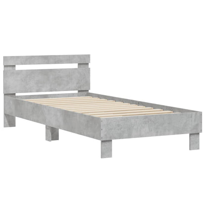 Bedframe Met Hoofdbord Bewerkt Hout Betongrijs 75X190 Cm