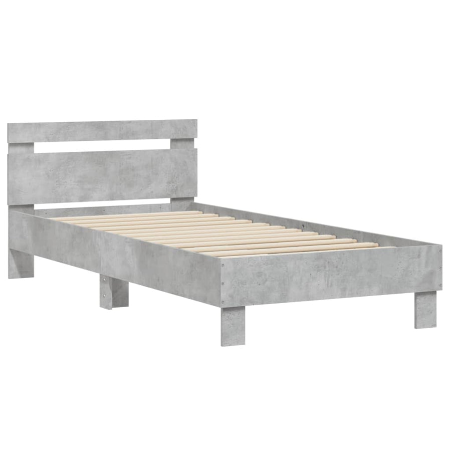 Bedframe Met Hoofdbord Bewerkt Hout Betongrijs 75X190 Cm
